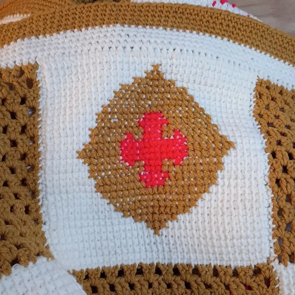 Handmade Crochet Afghan Blanket 64x49 Religious Christian Catholic Gold White